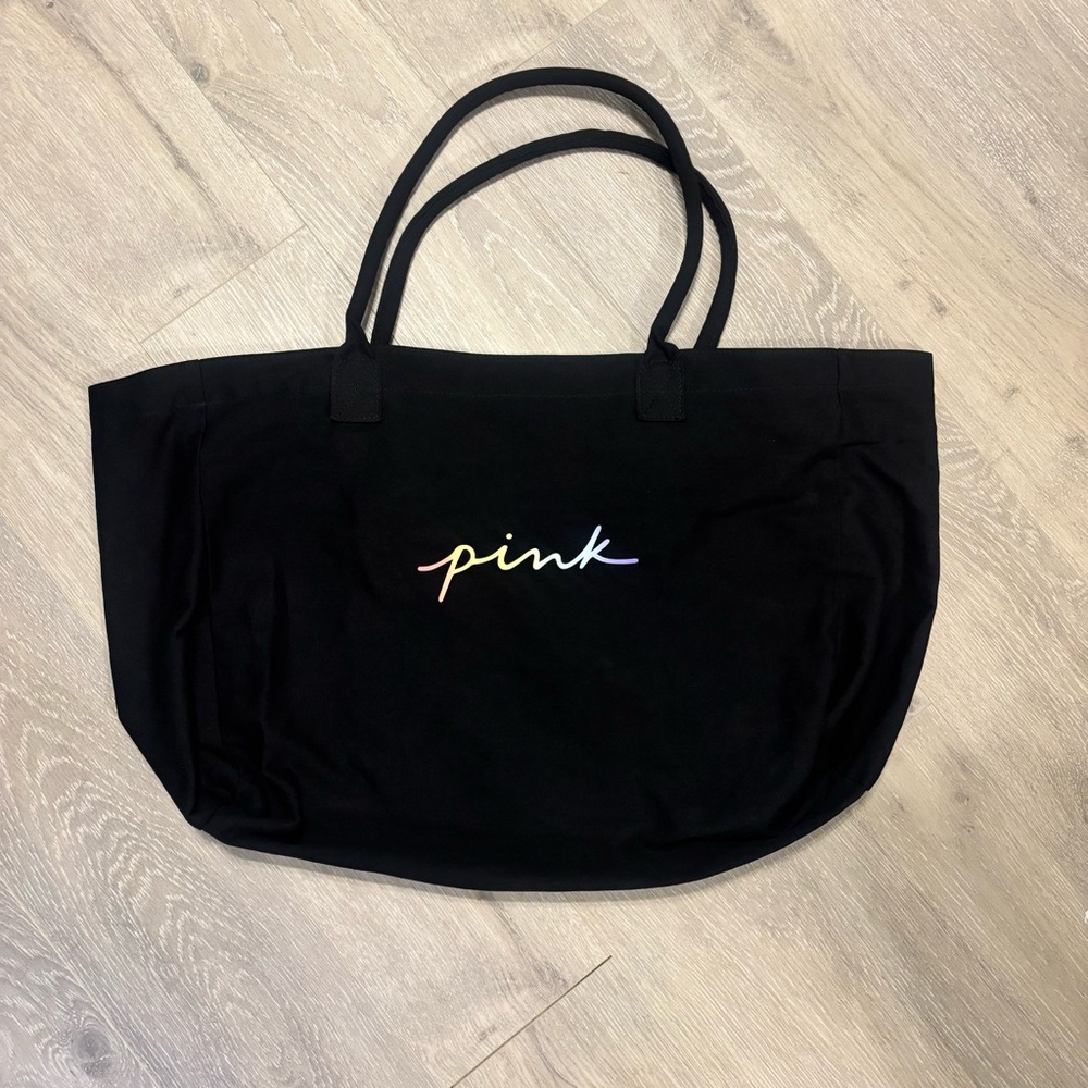 PINK Victoria's Secret Oversized Black Tote with Rainbow Logo